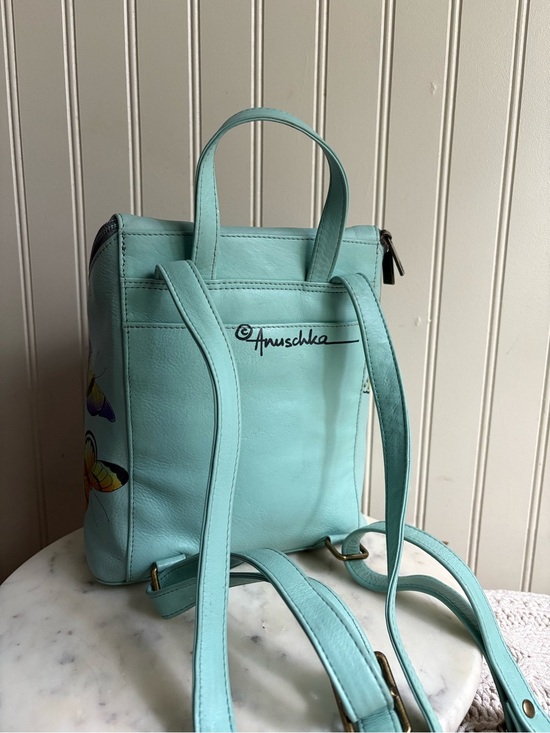 Anuschka Hand-Painted Genuine Leather Bucket Backpack Purse Blue Butterfly Bag main image 11